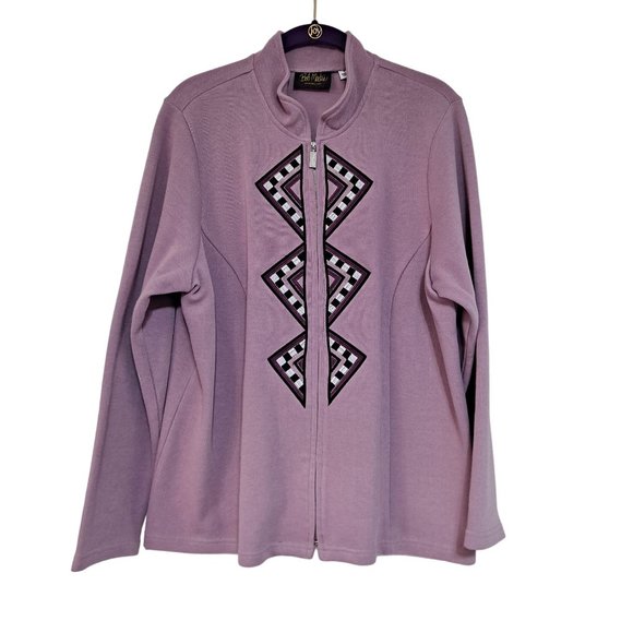 Bob Mackie Wearable Art Jacket Women Size Extra Large Zip Embroidered Geometric - Picture 1 of 8